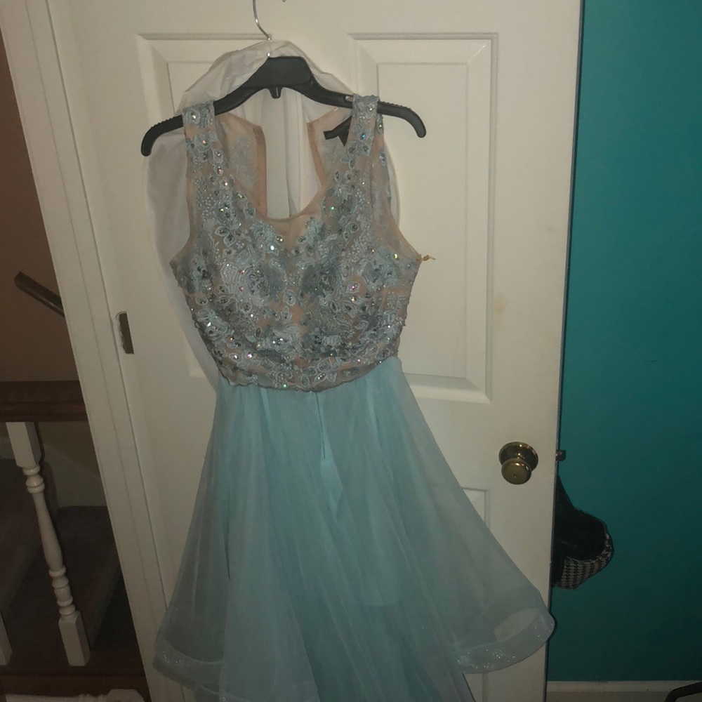 Two piece blue prom dress